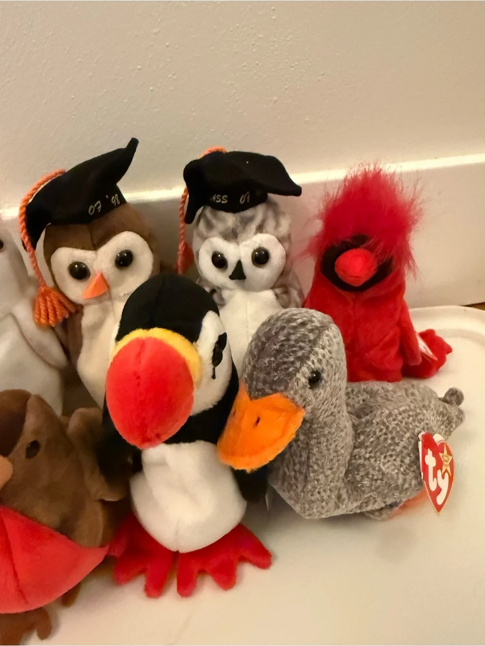NWT Vintage Ty Beanie Babies Bundle of (9) Birds Penguin Owls Stuffed Animals